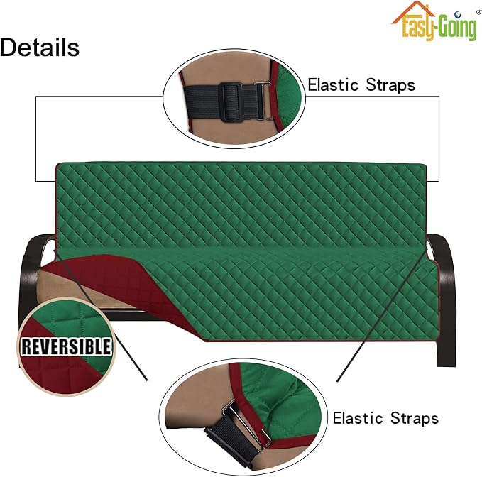 Easy-Going Reversible Couch Cover, Large Futon Sofa, Green/Christmas Red | Machine Washable Slipcover For Dogs, Water Resistant Furniture Mat For Living Room, Non-Slip Sofa Cover, Pet Friendly - Image 3