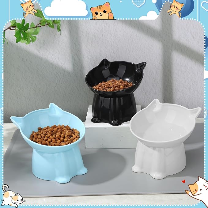 3 Pcs Elevated Cat Bowls 15°Raised Cat Food Bowl with Silicone Mat Blue | Whisker Friendly Anti Vomiting Cats Dishes Pet Food and Water Bowls for Indoor Cats Kittens - Image 7