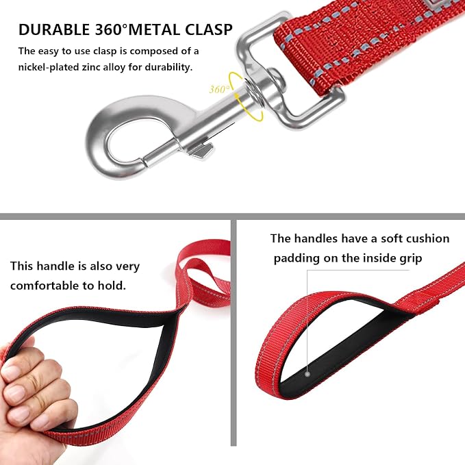 6 FT Basic Dog Leash for Small Dogs,Red | Padded Handle,Metal D-Ring,Heavy Duty Nylon Webbing, for Walking & Training - Image 4