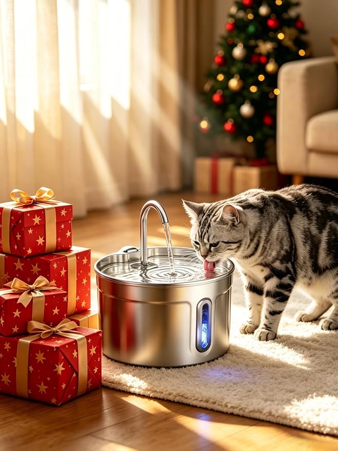 Stainless Steel Cat Water Fountain - 74oz/2.2L Ultra-Silent | 7 Filters Included, Visible Water Level, Dishwasher Safe, for Indoor Cats & Small Dogs - Image 9