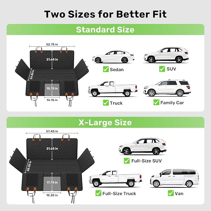 Zanch 2025 Upgraded Dog Car Seat Cover, 450 lbs Heavy Duty Hard Bottom, Waterproof & Anti-Scratch Back Seat Protector, Nonslip Pet Hammock Extender for Mid SUVs, Trucks, Standard-Black - Image 7