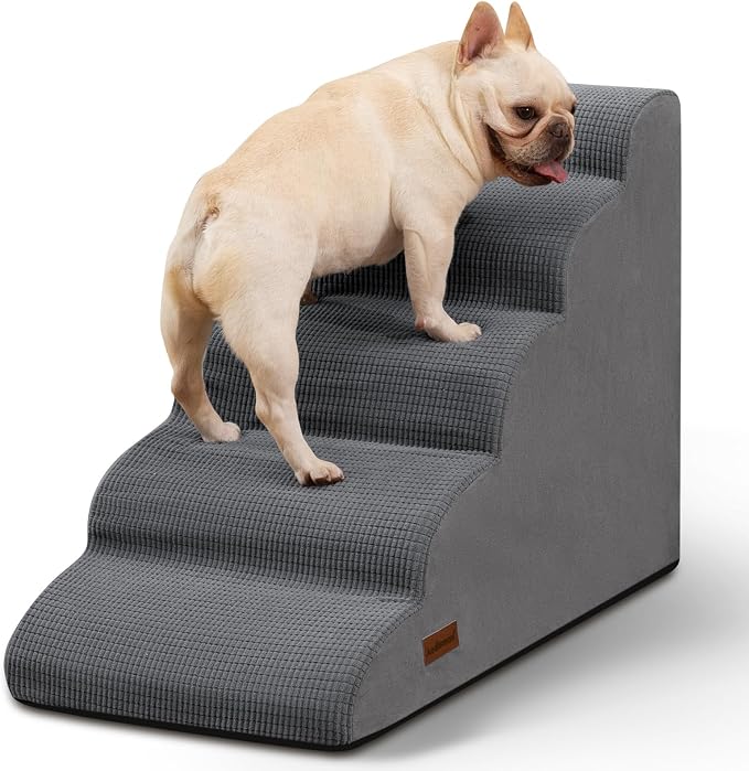 Aodisman Dog Stairs for High Bed,5-Step Pet Ramp for Small Dogs and Cats | 22.2" H Dog Steps for Bed with High-Density Foam, Help Olders,Short-Legged Dogs,Puppy and Cats Get on Beds Easily,Grey,Grey by AODISMAN