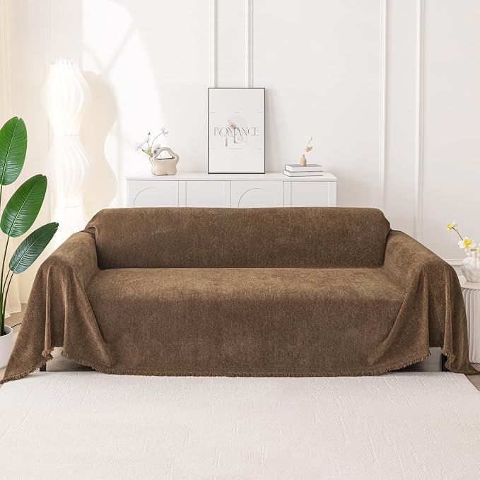 Smiry Couch Cover for Dogs, Chenille Sofa Covers for 3 Cushion Couch | Washable Soft Sofa Slipcover for Pets, Thick Sectional Furniture Protector with Tassels (Chocolate, 71x134 Inch) - Image 10