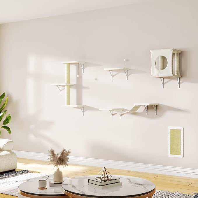 Cat Wall Shelves, 10-in-1 Wall-Mounted Cat Furniture Set | Large Cat Climber Set with House, Bridge, Steps, Scratcher, DIY Playground, Shelves for Indoor Wall Furniture Set, Beige - Image 8