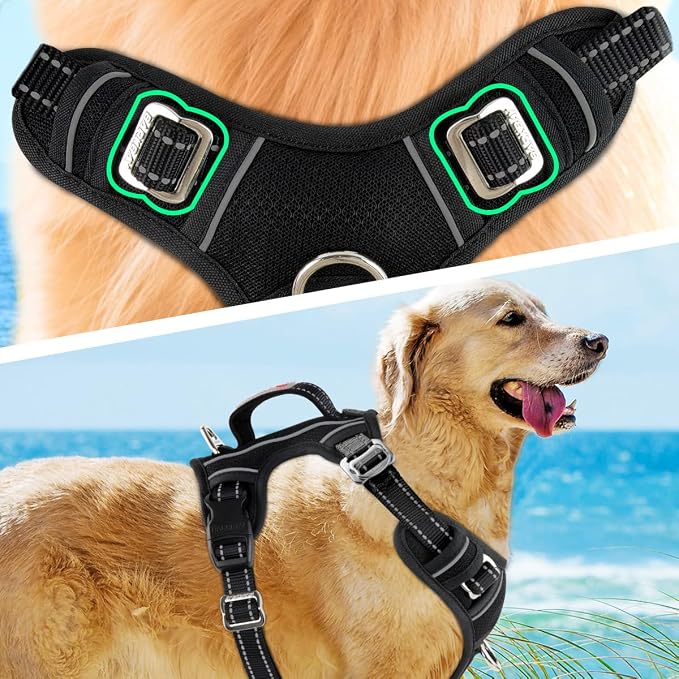 BARKBAY No Pull Dog Harness 3 Buckles Large Reflective Dog Harness with Front Clip and Easy Control Handle for Walking Training Running with ID tag Pocket(Black,S) - Image 8
