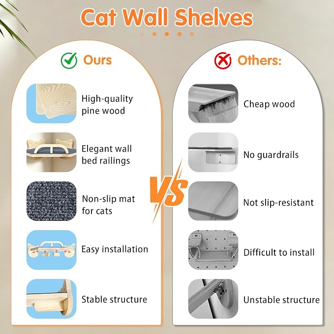 with 3 Climbing Steps Natural Wood Corner Cat Wall Shelves | Wall Mounted Indoor Catio Activity Lounge - Image 5