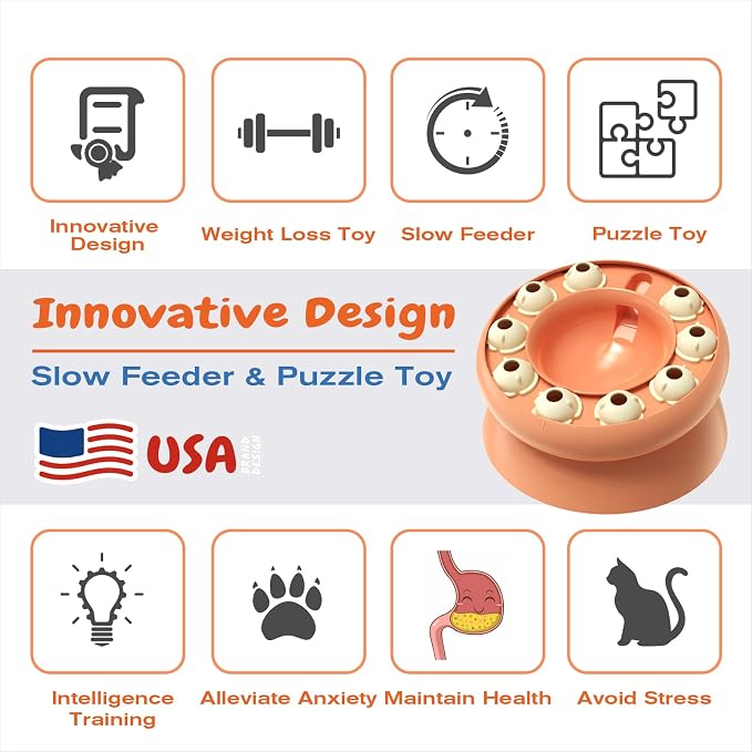 KADTC Cat Puzzle Toy Slow Feeder Bowl for Fast Eater, Kitten Enrichment Toy | 15° Base Eases Deep Stooping, Keeps Chins Cleaner; Daily Brainwork Fights Boredom, Curbs Overeating, Supports Weight Control. - Image 3