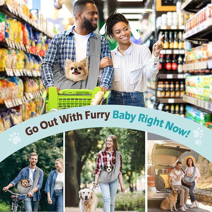 Pawaboo Small Dog Sling Carrier | Reversible Puppy Small Pet Carrier,Hands Free,Safety Buckle,Storage Pocket for Travel,Outdoor Activities Light Gray - Image 7