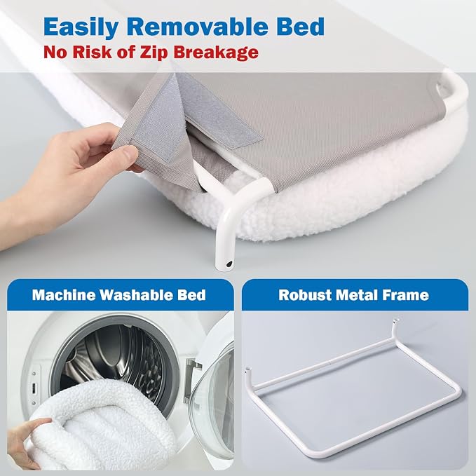Zakkart Foldable Cat Hammock for Window - Cordless, Embeded Machine Washable Bed, Robust Metal Frame - Cat Window Perch for Large Cats and Kittens (White Bolster Bed, Medium) - Image 5