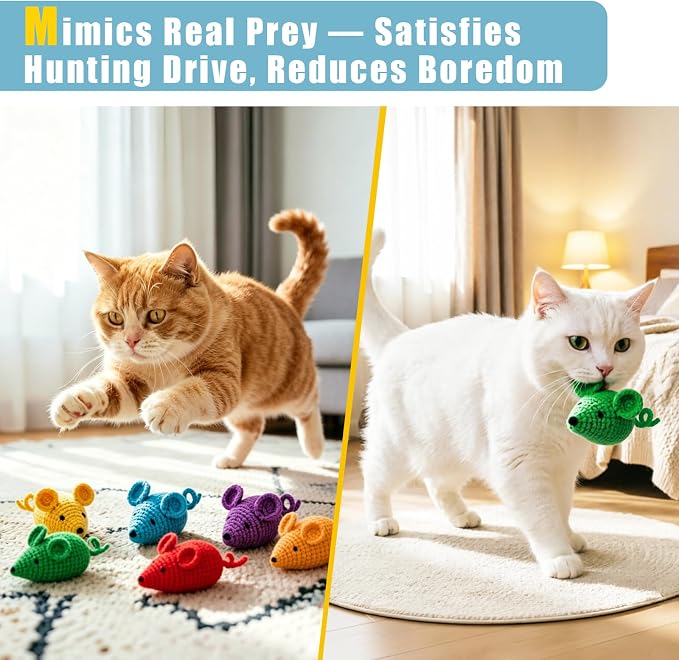 Retro Shaw Catnip Cat Toys Crochet Mouse, Pack of 6 | Hand-Knitted, Durable and soft, Catnip & Silvervine Blend, Safe Teeth Cleaning, Indoor Interactive Fun - Image 5