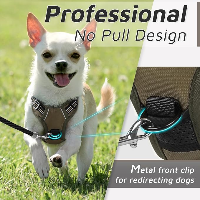 Eagloo Dog Harness for Small Dogs, No Pull Pet Vest with 2 Leash Clips | No Choke with Handle, Adjustable Comfort Fit, Reflective Strips, Easy Walking Control, Brown, X-Small - Image 3