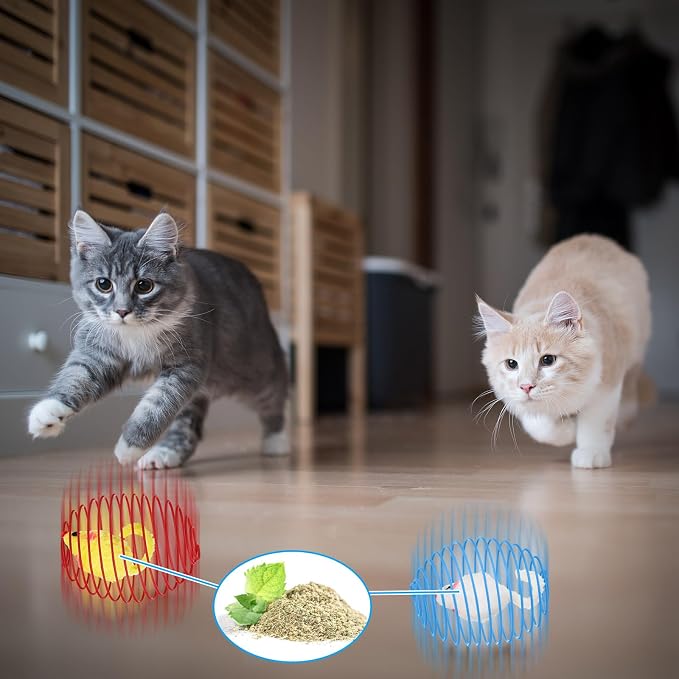 Jecery 5 Pcs Cat Toys Spring,Catnip Rats,Multicolor | Interactive Metal Cat Toy, Stretchable Rolling Ball, for Indoor Cats, Colorful Playful Coils, Kitten Pet Supplies - Image 6