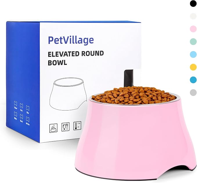 Dog Bowls,Cone Friendly Non Slip Single Dog Bowl with Stainless Steel Inner, Raised Bowls for Smll Dogs Spaniel Dogs Long Ear, High Capacity, S/1 Cup Pink by Petvillage