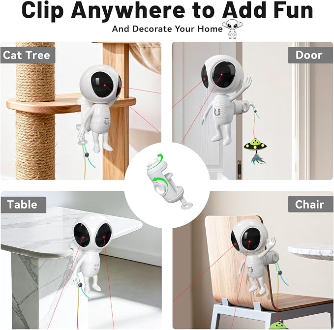 ORSDA Laser Cat Toys for Indoor Cats, 2 in 1 Interactive Automatic Dual Laser & Catnip UFO Dangler for Kitten Toys, Truly Random Trajectory Radar Motion-Activated, Rechargeable 4 Modes, Clamp Design - Image 7