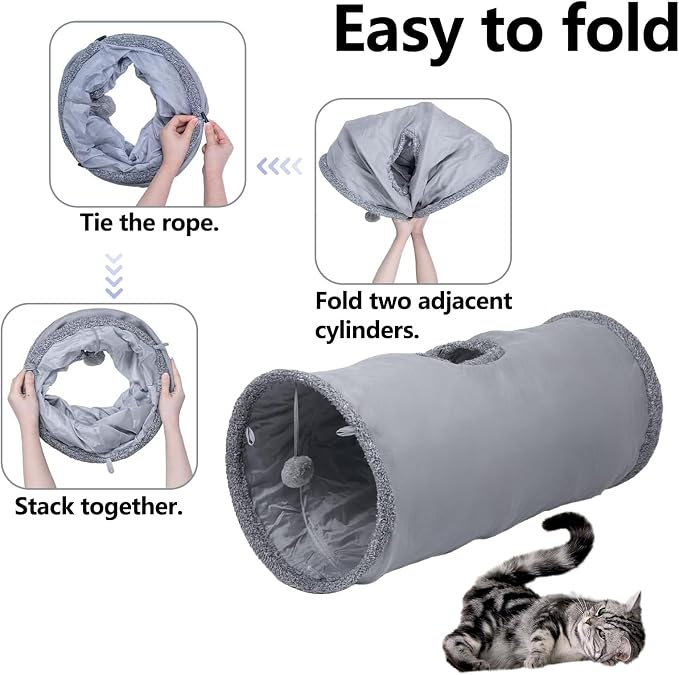 Cat Tunnel, Durable Suede Collapsible Cat Play Tube Toys with Play Ball, Indoor Cat Tunnel for Cat, Puppy, Kitty, Kitten, Rabbit (Small) - Image 2