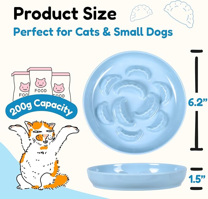 Slow Feeder Bowl for Cats and Small Dogs - Set of 3 Melamine Puzzle Cat Plates for Wet & Dry Food- Whisker Friendly & Dishwasher Safe & Non Slip Design (Blue + Green +White *3, 6.3''W) - Image 2