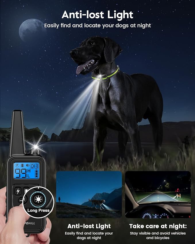 SLOPEHILL Dog Training Collar,4200FT Remote Shock Collar for Dogs 8-140lbs | IP68 Waterproof e Collar with Beep, Vibration, Safe Shock, Light ,No Shock Modes,Dog Collar with Removable Prongs,Green - Image 3