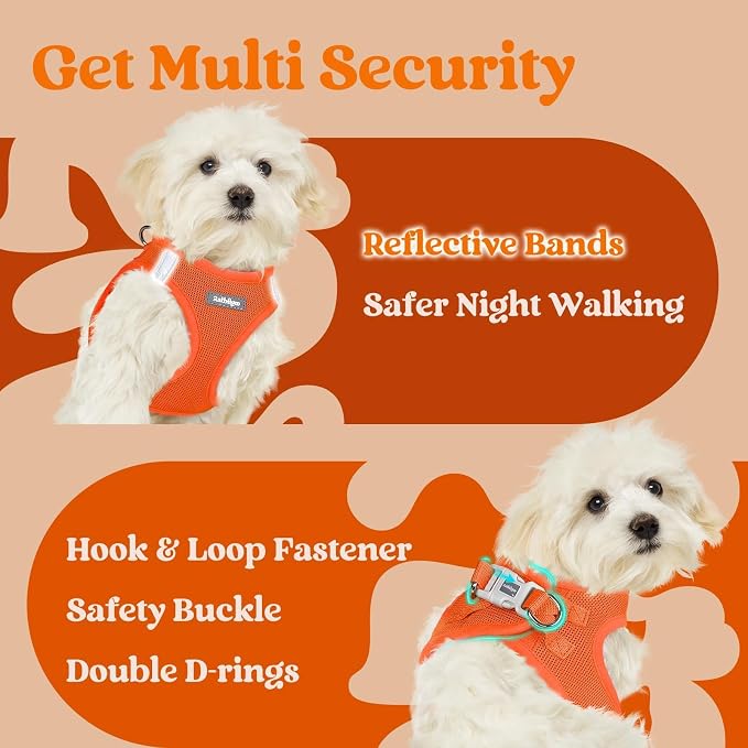 rabbitgoo Step-in Small Dog Harness, Puppy Vest for Small Medium Sized Pet | Easy Put on and off, Lightweight, Soft, Breathable Quick-Dry Air Mesh for Comfortable Secure Walking, Orange L - Image 8