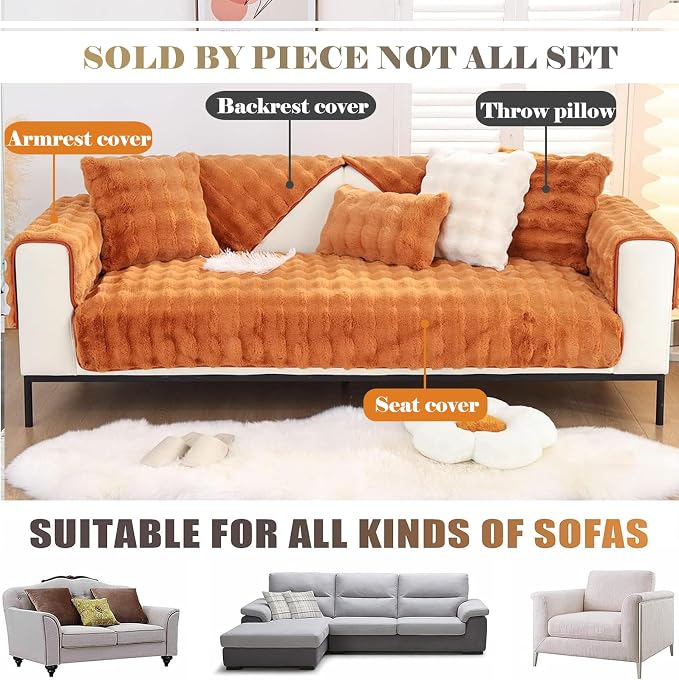 Faux Fur Couch Covers for Sofa Thick Fuzzy Sofa Covers for Dogs | Soft Warm Couch Cover Shaggy Fuzzy Sectional Sofa Cover Non-Slip Plush Sofa Slipcover Furniture Protector - Image 3