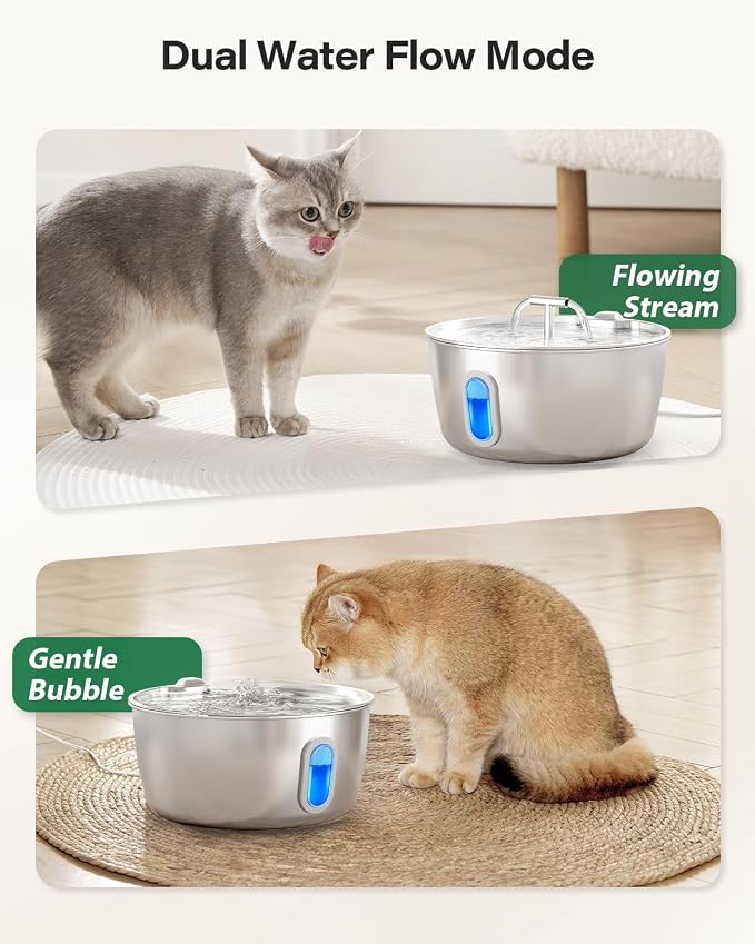Stainless Steel Cat Water Fountain - 3.2L/108oz Cat Fountain for Drinking | Quiet Pet Water Fountain for Cats Indoor - Automatic Pet Water Bowl Dispenser - for Kitty & Small Dog - Image 6
