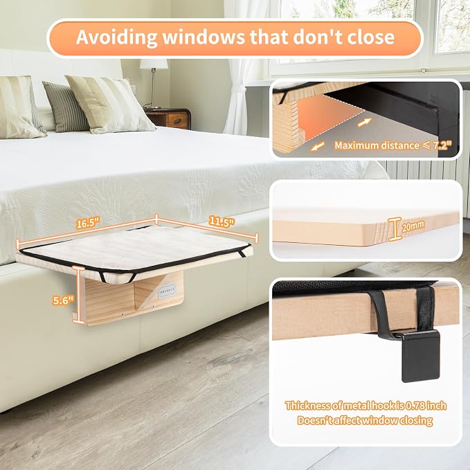 Petsfit Cat Window Perch Natural Solid Wood with Removable Fleece Mat, Safety Sturdy Cat Perch, Fit for Windows/Door/Drawer - Image 3