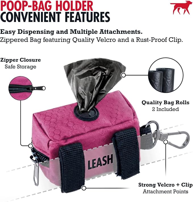 Tuff Pupper Dog Poop Bag Holder | Works with Any Dog Leash | Zippered Waste Bag Dispenser | Waterproof with Rust-Proof Clip | Convenient Lightweight Design | Includes 2 Rolls of Leak-Proof Bags - Image 4