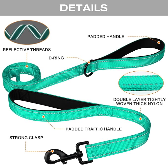 Joytale Dog Leash for Large Dogs that Pull, Double Handle, 4FT, Teal | Traffic Handle for Control, Padded Handle Reduces Hand Strain, Reflective Stitching for Night Safety, Strong Nylon Webbing - Image 3
