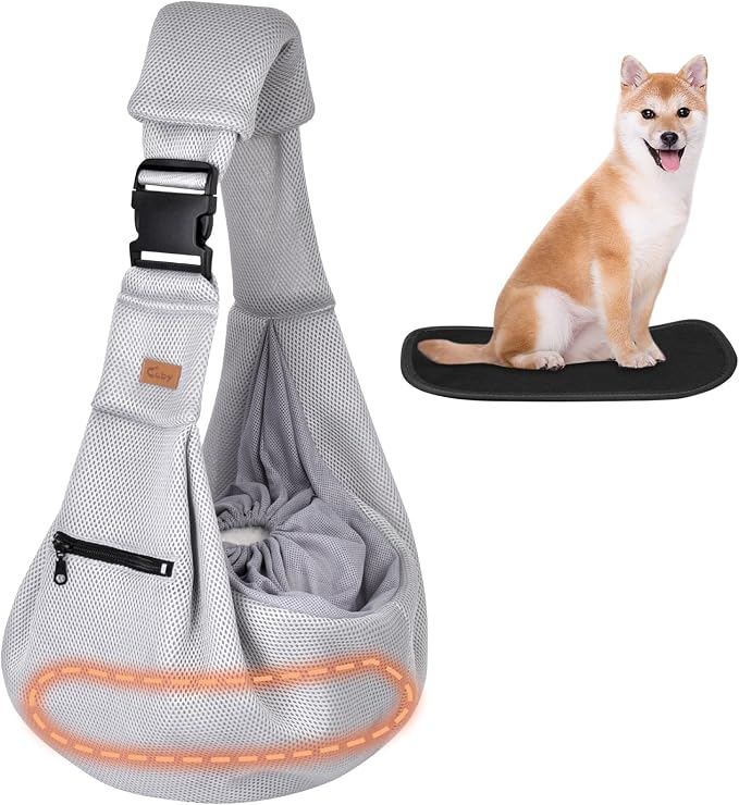 CUBY Dog and Cat Sling Carrier - Hands Free Breathable Mesh Small Dog Sling Carrier-Soft Pouch and Tote Design-Suitable for Puppy, Small Dog Cat Pets Carriers Sling Outdoor(Grey-Mesh,Adjust Strap 2.0) by CUBY
