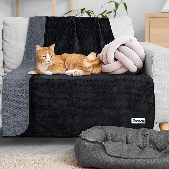 PetAmi Waterproof Dog Blanket, Leakproof Pet Blanket, Twin 60x80 Black Gray | XL for Large Dogs, Furniture Sofa Couch Cover Protector, Fleece Cat Throw Bed Crate Kennel, Reversible Washable Soft Plush - Image 6