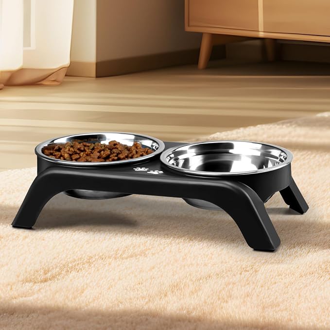 Elevated Dog Bowls for Small Dogs, 3” High Raised Dog Bowl Stand with Dual 5” Stainless Steel Bowls Non-Slip Pet Feeder for Puppy and Cats, Dishwasher Safe, Black - Image 6