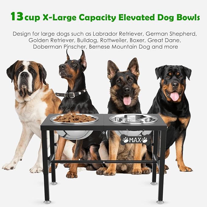 SHAINFUN Elevated Dog Bowls with Mat for Large & Extra Large Dogs, Raised Dog Bowl Stand with Two 101oz Stainless Steel Bowls, Tall Dogs Food Water Bowl Holder - Image 2