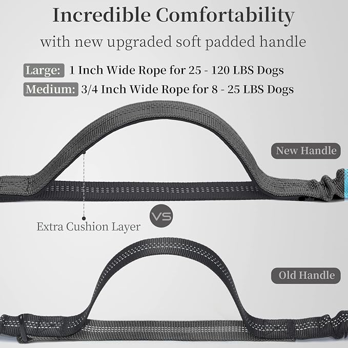 Hands Free Dog Leash with Zipper Pouch, Large, 25-120 lbs, Grey | Waist Leash, Dual Padded Handles, Shock-Absorbing Bungee, Adjustable Waist Belt, Walking and Running - Image 3