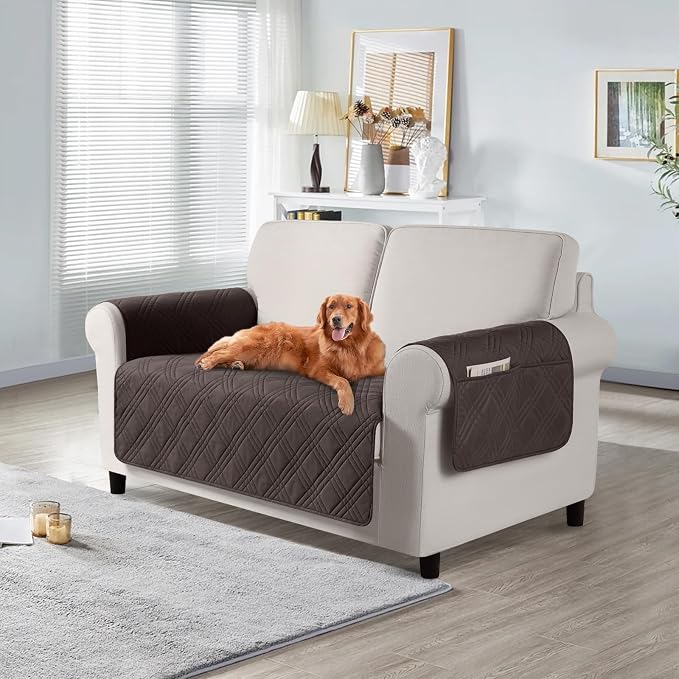 TAOCOCO Waterproof Loveseat Covers for Dogs, Non Slip Couch Cover, 2 Seater | Washable Love Seat Covers with Arms for 2 Cushion Couch, Dog Sofa Cover Protector, Pockets & Backless Design, Chocolate by TAOCOCO