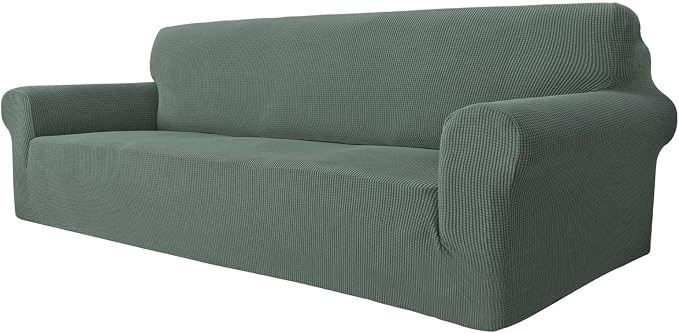 MAXIJIN Super Stretch Couch Cover for 3 Cushion Couch, 1-Piece Universal Sofa Covers Living Room Jacquard Spandex Furniture Protector Dogs Pet Friendly Fitted (Extra Large, Pea Green) by MAXIJIN