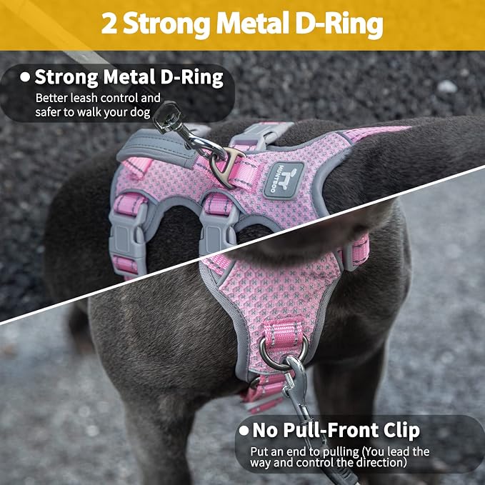 Escape Proof Dog Harness, Escape Artist Harness, Fully Reflective Harness with Padded Handle, Breathable,Durable, Adjustable Vest for Medium Dogs Walking, Training, and Running Gear (Pink,M) - Image 4