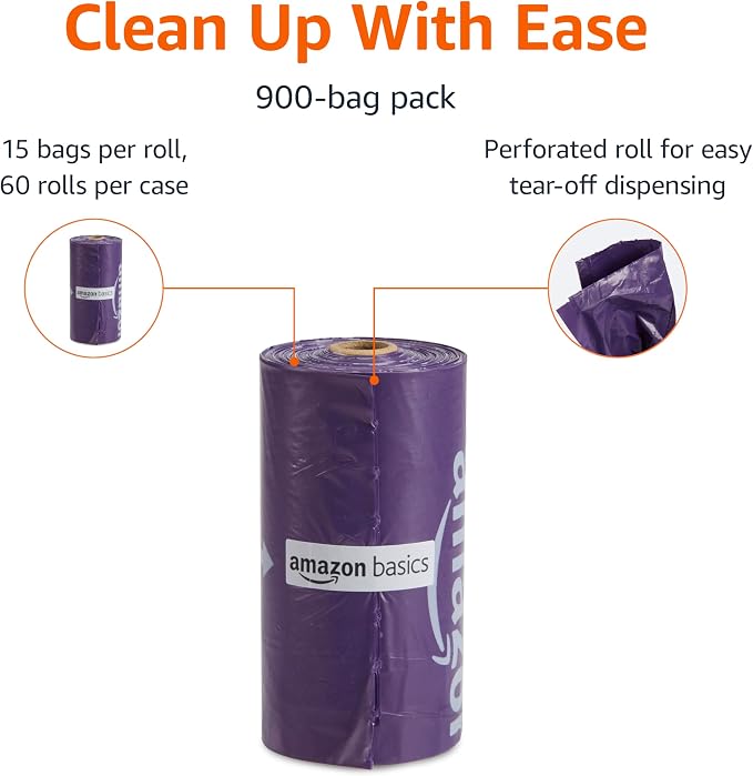 Amazon Basics Premium Lavender Scented Standard Dog Waste Bags, 900 bags,15 Count (Pack of 60) - Image 2