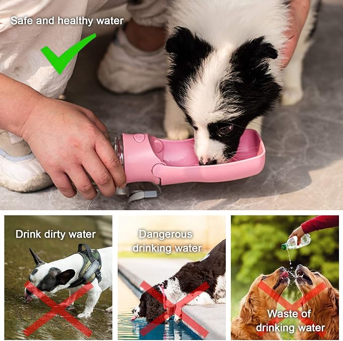 Portable Dog Water Bottle, Foldable Dog Water Bottle Leak Proof Dispenser for Puppy Small Medium Large Dogs, Pet Drink Cup for Walking Hiking Traveling(Pink,12oz) - Image 6