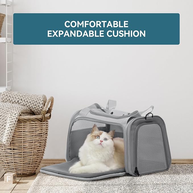 PETSFIT Cat Carrier, Grey, Small and Medium Cats Under 12 Lbs | Airline Approved, Soft Carrier, Soft Cat Travel Bag, Kitten Carrier with Extendable Mat - Image 8