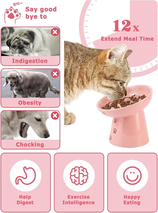 Y YHY 6 Inch Slow Feeder Bowl, Elevated Dog & Cat Bowl, Ceramic, Anti Vomiting, Pink - Image 2