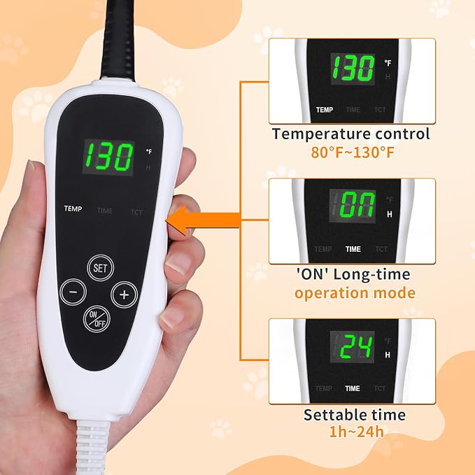 Dog Heating Pad 32×20 in for Dogs, Intelligent Temperature Control Switch with Normally Open On Function,Whelping Box with Reinforced Electric Wire Rope, Plush Fabric Cotton Cover-Apricot - Image 3