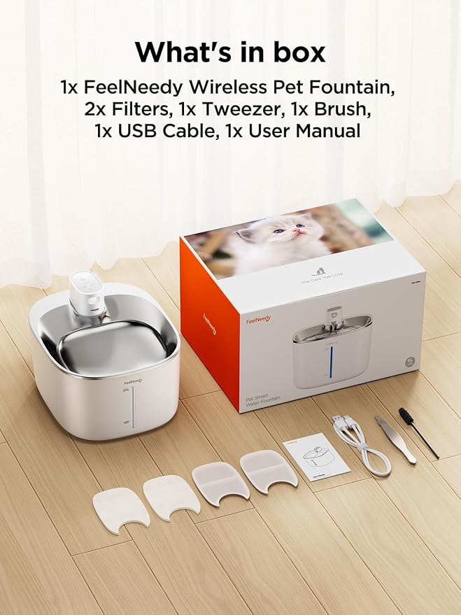 Wireless Cat Water Fountain with Sensor, 4000mAh Battery Operated, FEELNEEDY 4L/135 fl oz Pet Water Fountain for Cats and Dogs, Ultra Quiet Cat Drinking Fountain with 2 Filters (White YPD-C004P) - Image 7
