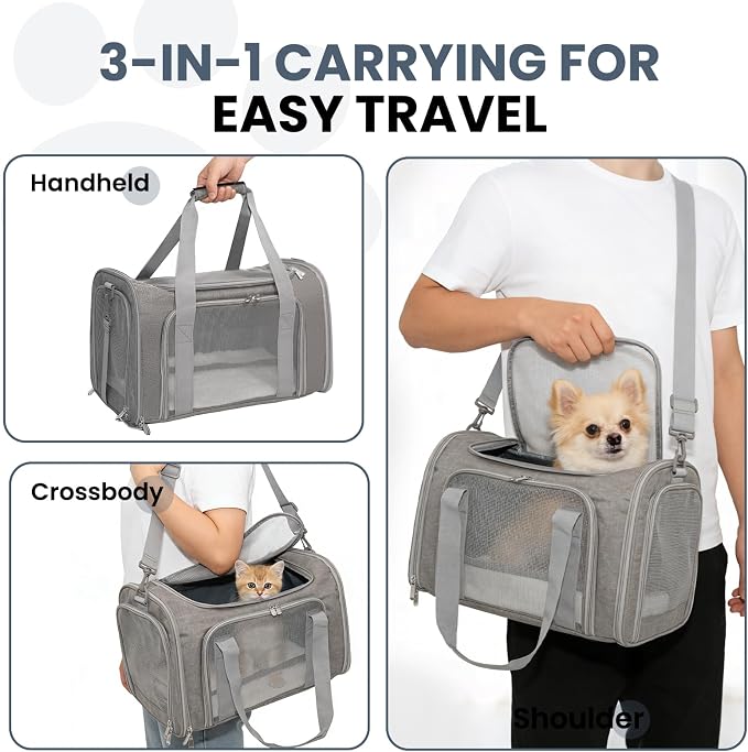 Soft-Sided Cat Carrier 18x11x11 in Expandable Travel Pet Bag 15LBS | For Cats and Small Dogs with Anti-Scratch Mesh Washable Mat Collapsible Escape-Proof Airline Approved with Shoulder Strap - Image 7