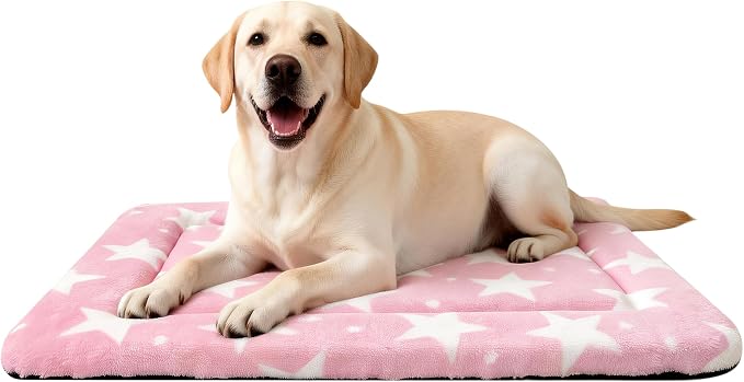 Dog Bed Mat – Soft & Comfortable Dog Kennel Pad for Crate – Durable Crate Bed & Mat for Dogs & Cats – Ideal for Crate, Kennel, and Home Use (Big&Little Stars Pink, L(35"*23"*1.5")) by %E7%AB%8B%E5%8D%B3%E8%B4%AD%E4%B9%B0