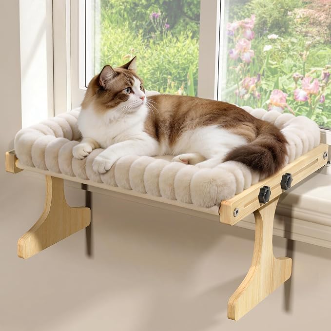 XiaZ Cat Perch for Window Cats Hammock Indoor Bed for Window Adjustable Wooden Frame Bird Watching Sunbathing Space-Saving Single Layer 18 * 16 * 9.4inch (Small Breeds Recommended) by XiaZPet