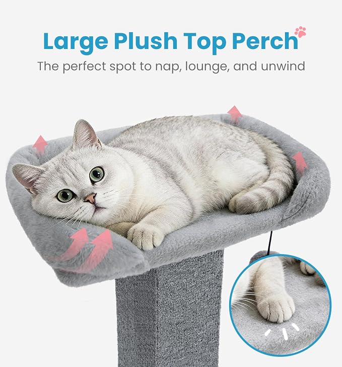 Made4Pets 32" Carpet Cat Scratching Post with Bed for Indoor Cats, Grey | Carpet Cat Scratcher, Raised Perch with Removable Washable Cover, Wide Base, Hanging Ball, Compact Indoor Design - Image 4