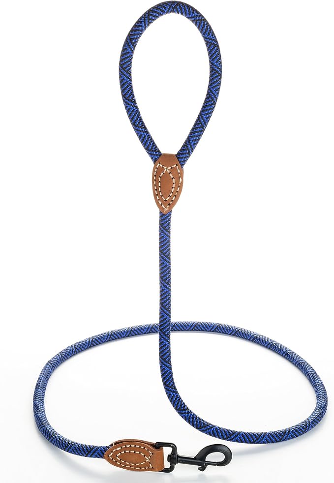 Mile High Life Dog Leash with Genuine Leather-Wrapped Ends, 4/5/6FT | Tangle-Free 360° Swivel Clasp Heavy Duty Rope Leash | Small Medium Large Dogs | Daily Walking (Blue, 60 Inch, 1/2") - Image 7
