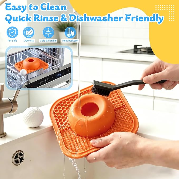 Slow Feeder Dog Bowls & Lick Mat for Liquid and Thick Treat, Anti-Slip Dog Lick Bowl with Interactive Rolling Ball, 5/6 Cup Pup Licking Toy for Large Medium Small Dogs and Cats-Large Orange - Image 6