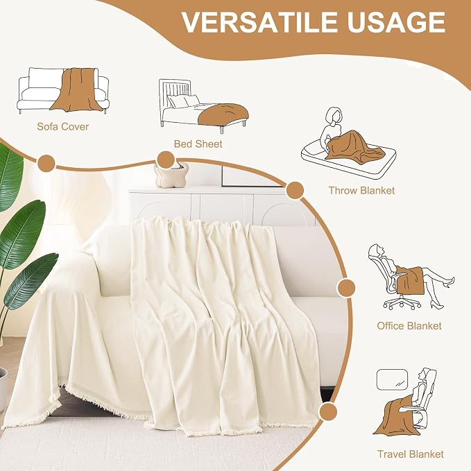 Smiry Couch Cover for Dogs, Chenille Sofa Covers for 3 Cushion Couch | Washable Soft Sofa Slipcover for Pets, Thick Sectional Furniture Protector with Tassels (Beige, 71x91 Inch) - Image 6