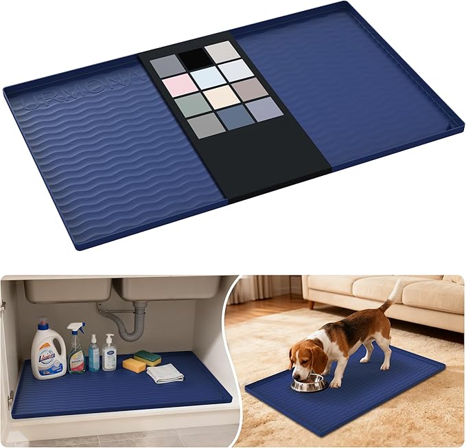 URMONA Waterproof Silicone Under Sink Mat 31'' x 19'' Shelf Liner for Kitchen and Bathroom, Cabinet and Counter Protector, Storage and Organizers, Litter Mat, Pet Cat Puppy Essentials(Navy) by URMONA