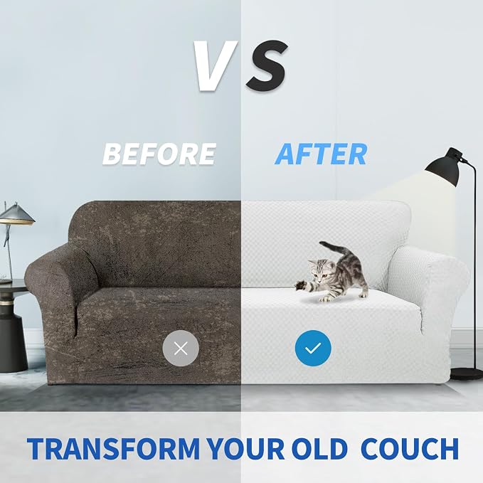 ZNSAYOTX 1 Piece Jacquard Couch Covers for 3 Cushion Couch Living Room High Stretch Sofa Cover Pets Dogs Friendly Anti Slip Thickened Slipcovers Furniture Protector (Large, White) - Image 4